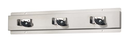 373-KR-MH-24 Mop Hanger with 3 Spring Action Grips, Stainless Steel Wall Mount Broom Holder, 23 Inch Long x 4-1/2 Inch High, Commercial Floor Mop Sink Accessory, Silver, 1 Pack