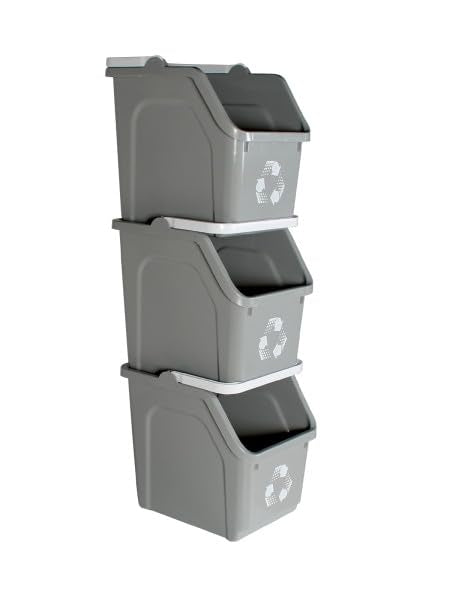 Grey Recycle Bin 6 Gallon Stackable Recycle Bins for Kitchen with Handle (3 Count)