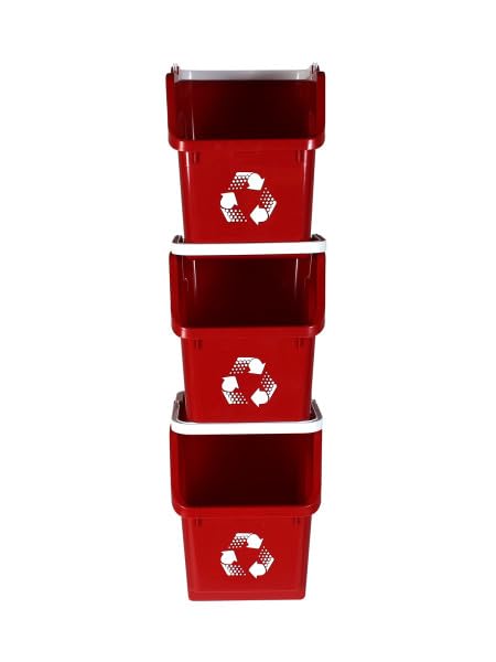Red Recycle Bin 6 Gallon Stackable Recycle Bins for Kitchen with Handle