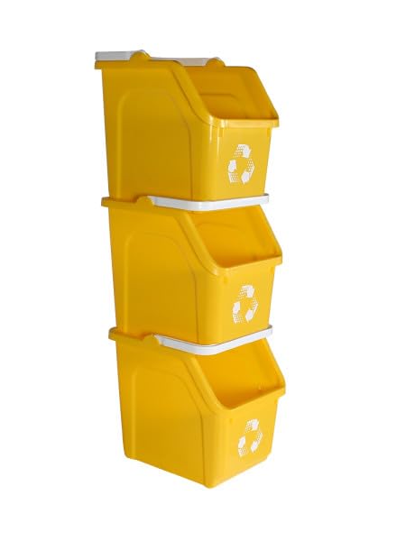 Yellow Recycle Bin 6 Gallon Stackable Recycle Bins for Kitchen with Handle (3 Count)
