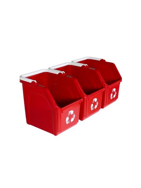 Red Recycle Bin 6 Gallon Stackable Recycle Bins for Kitchen with Handle