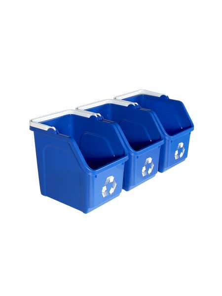 Blue Recycle Bin 6 Gallon Stackable Recycle Bins for Kitchen with Handle (6 Count)