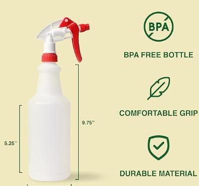 Heavy Duty 32oz Plastic Spray Bottles for Cleaning (4 Count)