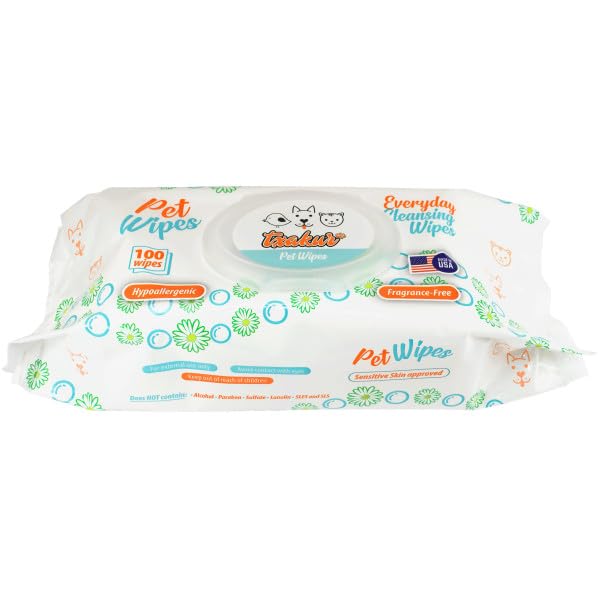 pet Wipes for Dogs and Cats Hypoallergenic Natural Products for Cleansing from Nose to Tail 100 Count 8x7in Wipes Perfect for Grooming and Cleaning Made in the USA Fragance