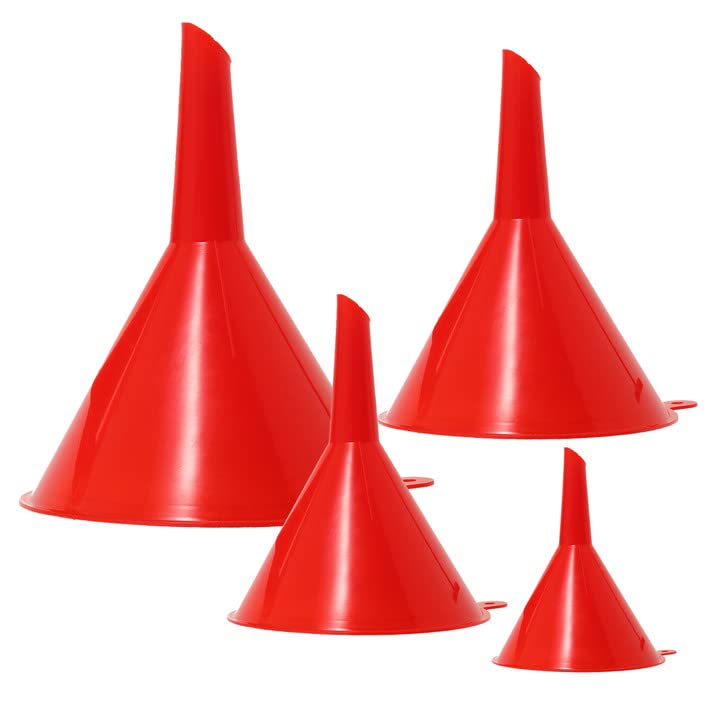 Oil Funnel Plastic Gas Funnels Set Small Funnel Kit for Car Kitchen Use for Filling Bottles Jars Containers and Fluids Mini Small Large (4 Count)