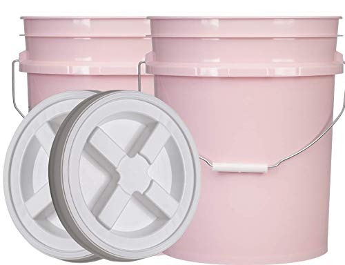 5 Gallon Pink Food Grade Bucket Pail with Air Tight screw on Lid (2 Count)
