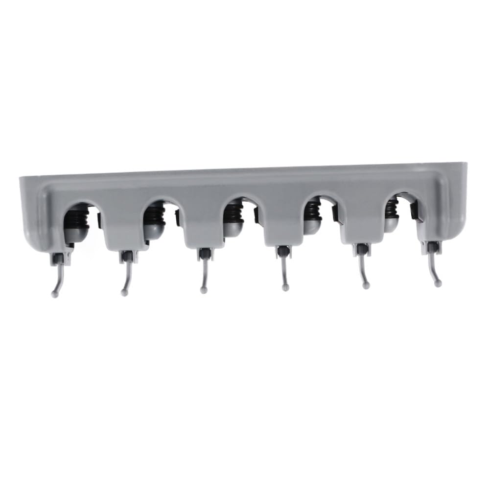 Mop Broom Holder Wall Mounted Storage Rack with Slots and Hooks for Garden Garage and Kitchen Organization Grey and Easy to Install Utility Rack