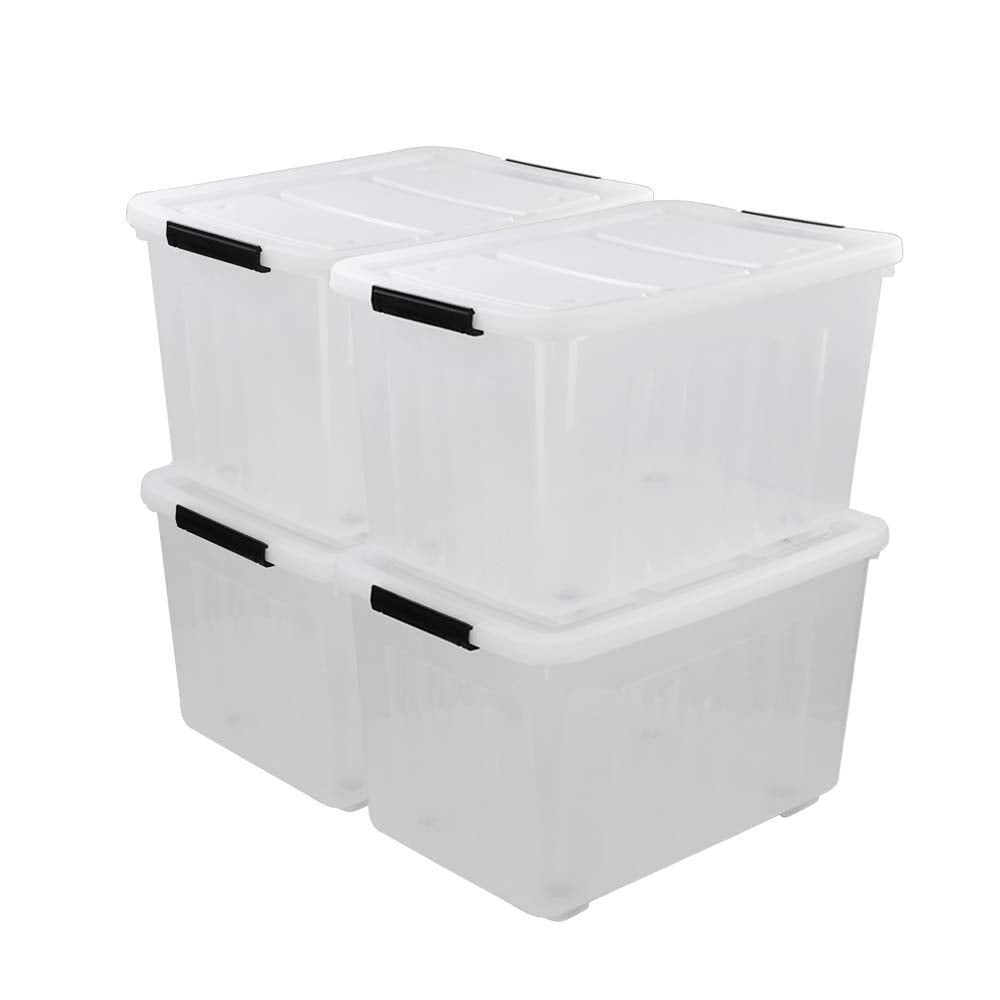 70 L Clear Plastic Large Storage Box with Wheels (4 Count)