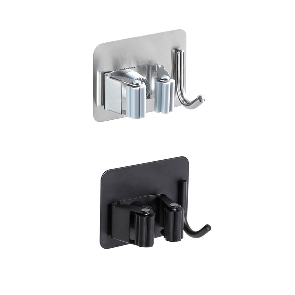 Pack of 8 Stainless Steel Broom Holder No Drill Mop Wall Mount Holder Gripper Rack with Hook Hanger Garden Tool Organizer (4 Count)