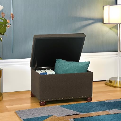 Storage Ottoman Linen Button Tufted Bench with Rivet