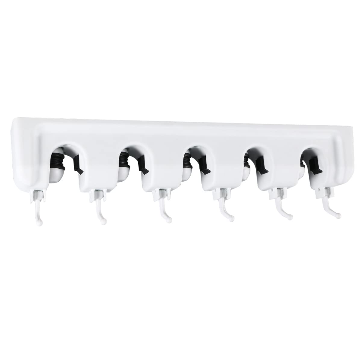 Mop and Broom Holder Wall Mounted Storage Rack Slots Hooks for Garage Garden Kitchen Organization Versatile Umbrella and Tool Storage Rack White