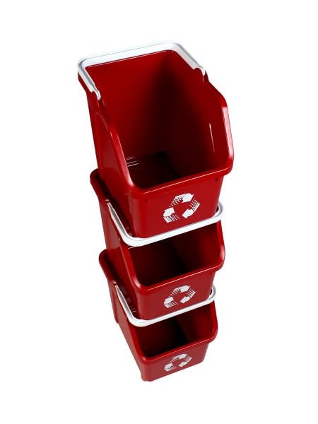 Red Recycle Bin 6 Gallon Stackable Recycle Bins for Kitchen with Handle