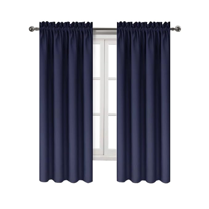 Blackout Curtains for Bedroom Living Room 38 x 72 Inch Long Navy (2 Count)