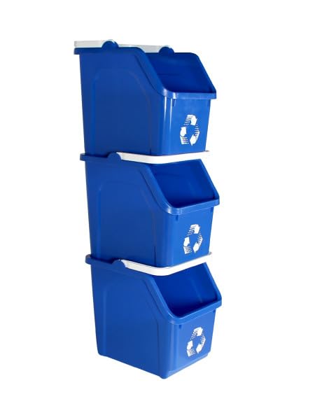 Blue Recycle Bin 6 Gallon Stackable Recycle Bins for Kitchen with Handle (3 Count)
