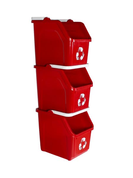 Red Recycle Bin 6 Gallon Stackable Recycle Bins for Kitchen with Handle