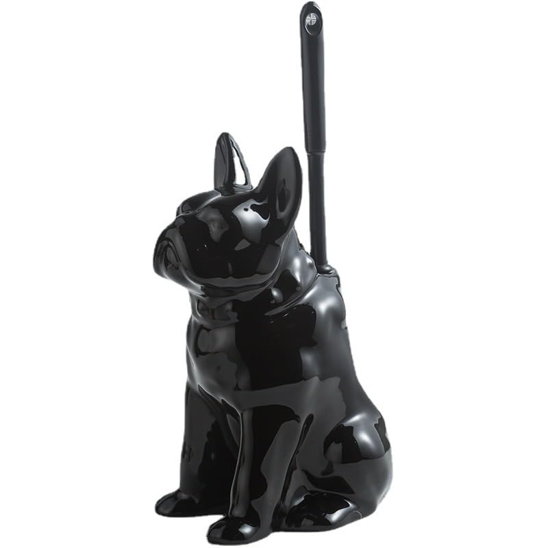Ceramic Dog Black Toilet Brush and Holder Set with Plastic Handled