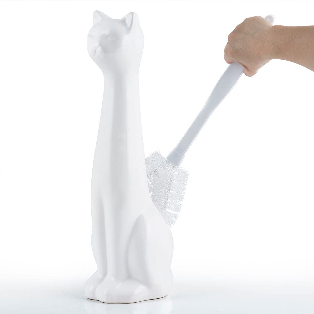 Cat 3 Piece White Ceramic Toilet Brush Holder w