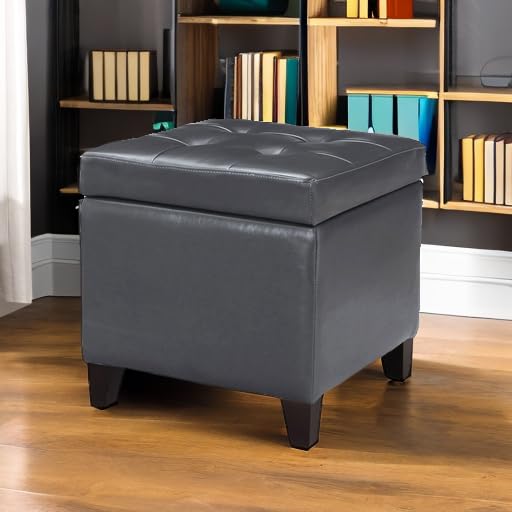 Bonded Leather Square Tufted Cubic Cube Storage Footstool