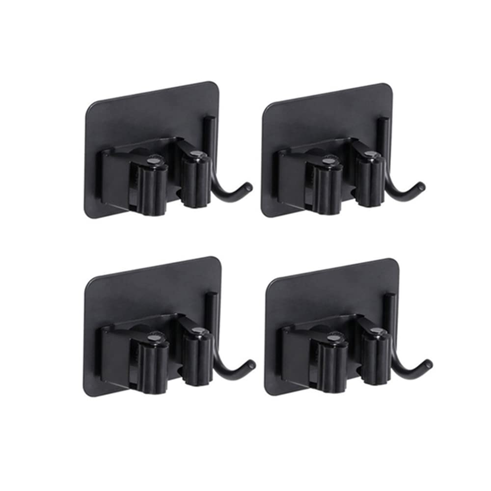Pack of 4 Stainless Steel Broom Holder No Drill Mop Wall Mount Holder Gripper Rack with Hook Hanger Garden Tool Organizer (4 Count)