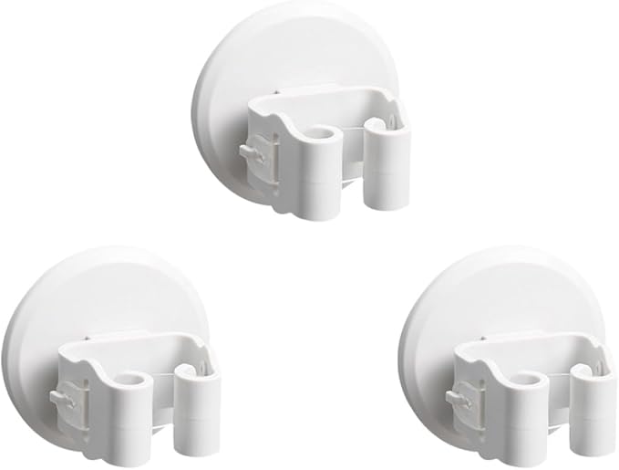 3pcs White Suction Cup Mop and Broom Holder Wall Mounted Clamp Set for Kitchen Laundry Garage Storage Organizer