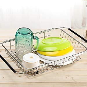 Large Expandable Dish Drying Rack Dish Rack Drainer with Stainless Steel Utensil Holder Over The Sink Dish Drainer Dish Rack in Sink On Counter