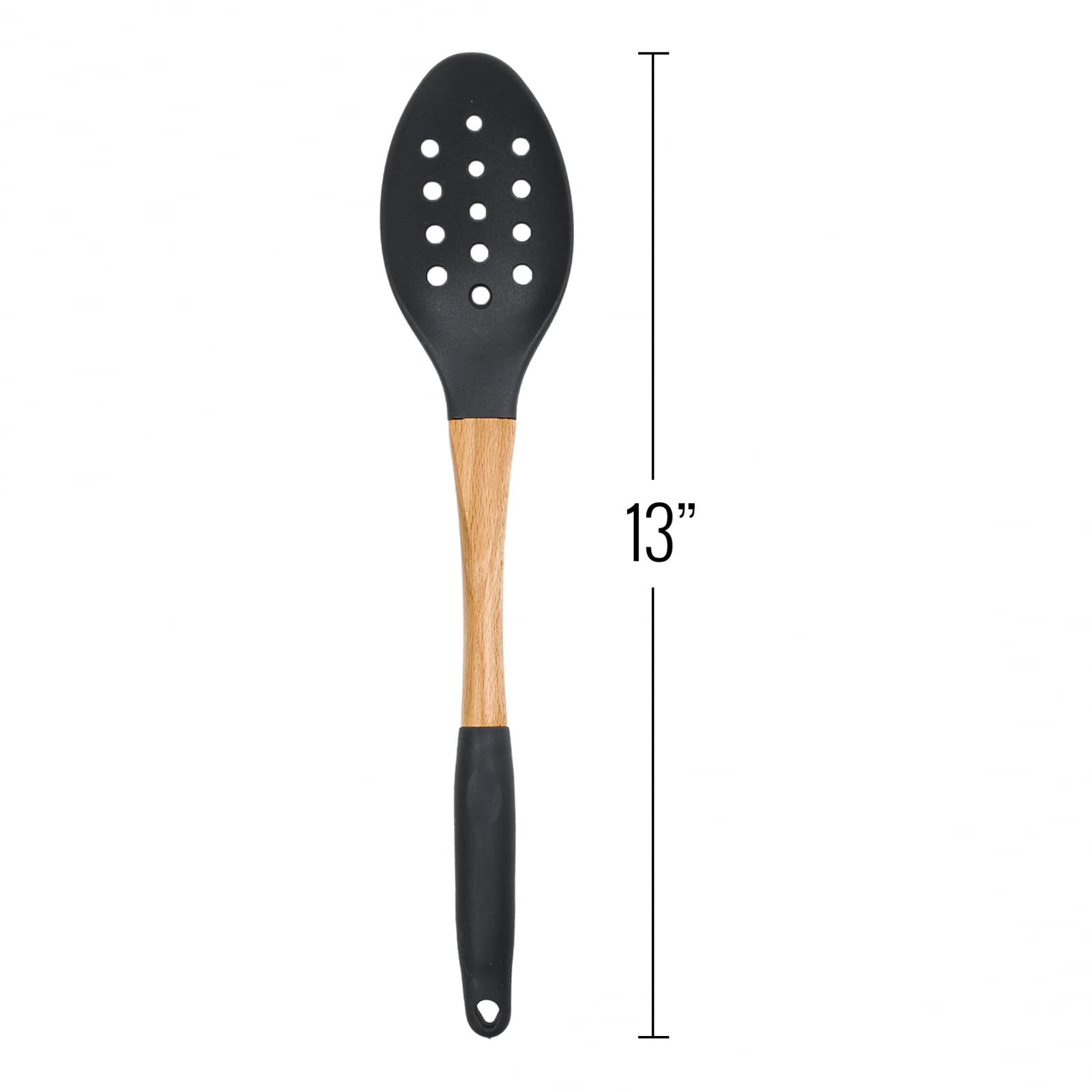 Grey Nylon Slotted Spoon with Wooden Handle Kitchen Utensils High Heat Resistance