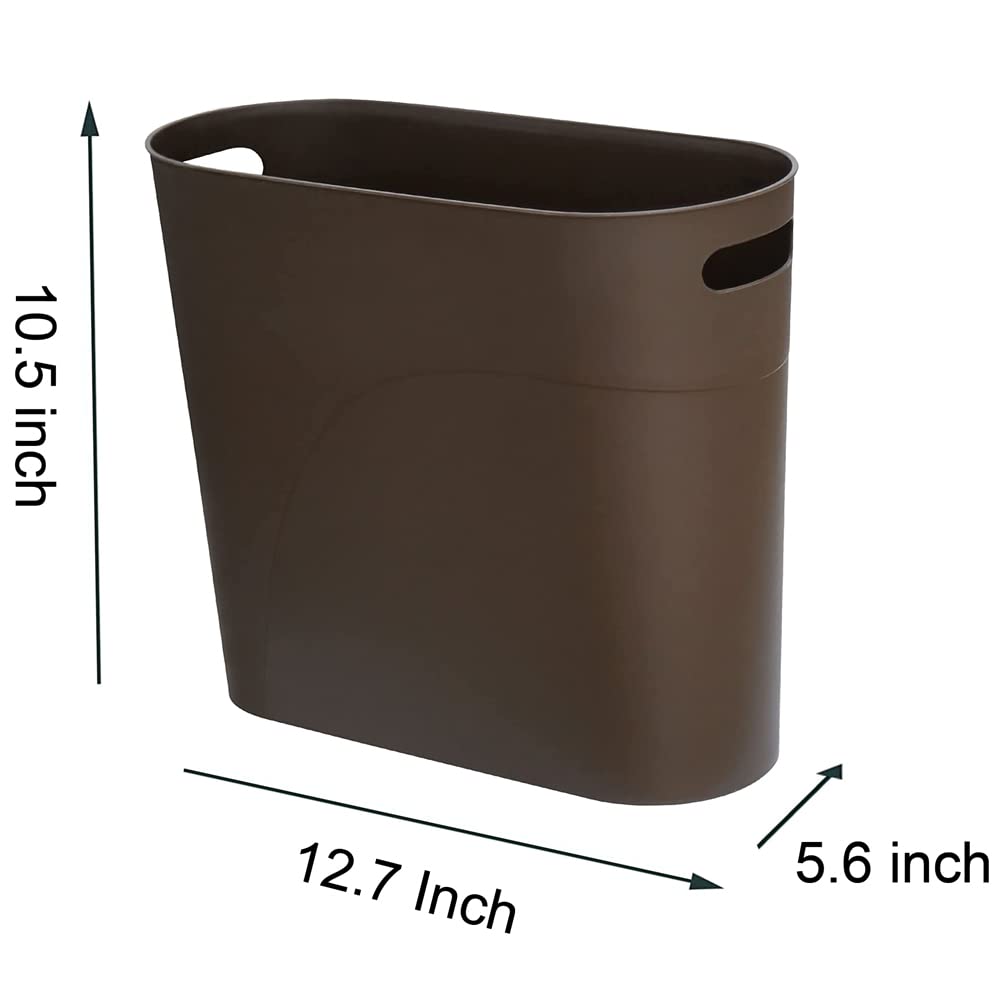 Small Trash Can Plastic Bathroom Wastebasket 3.2 Gallon Slim Garbage Container Bin with Handle for Home Kitchen Bathroom Bedroom Office (2 Count)