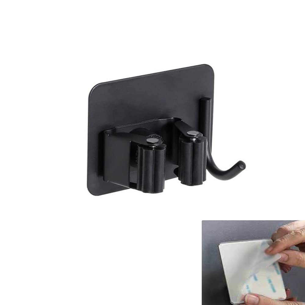 Pack of 4 Stainless Steel Broom Holder No Drill Mop Wall Mount Holder Gripper Rack with Hook Hanger Garden Tool Organizer (4 Count)