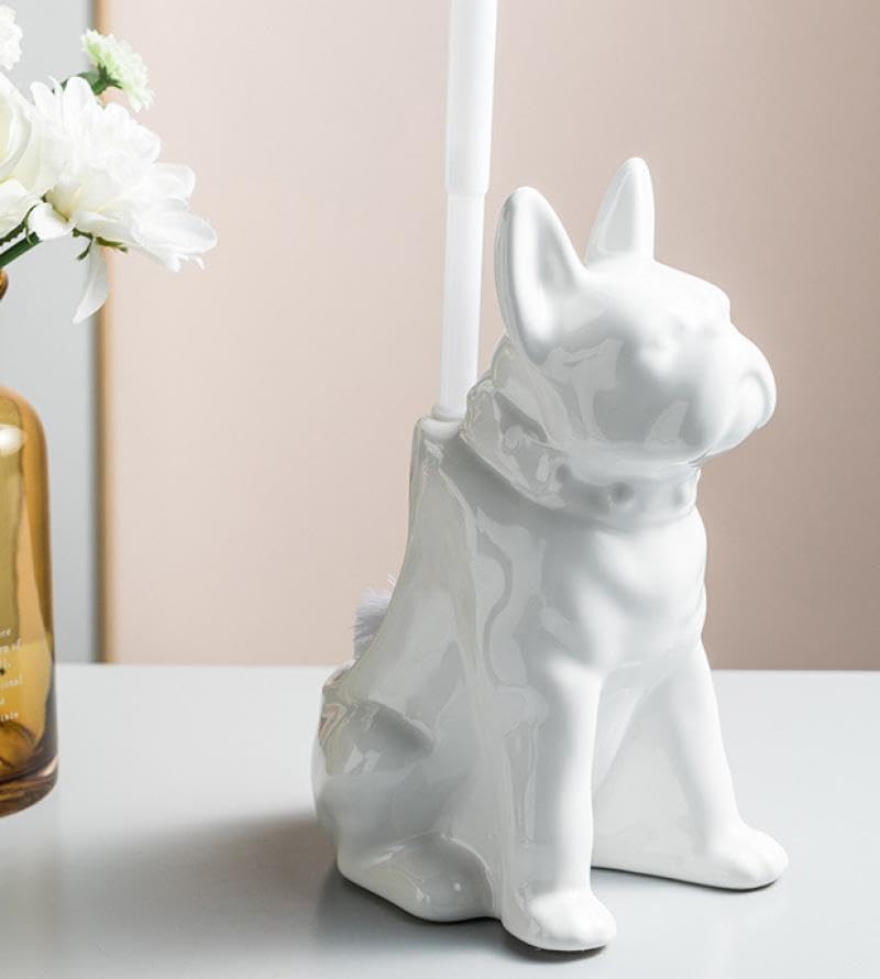 Ceramic Dog White Toilet Brush and Holder Set (2 Count)