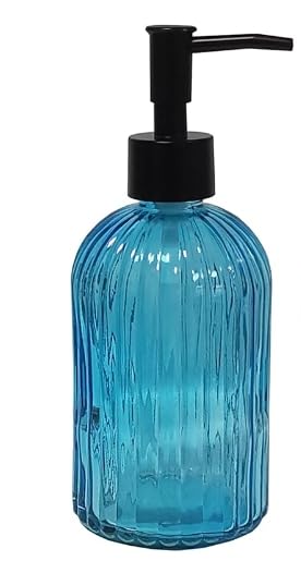 Blue Glass Soap Dispenser Set with Black Pump