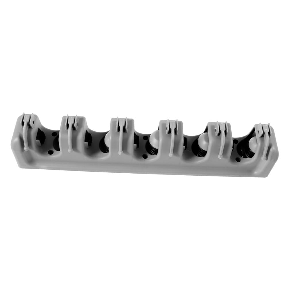 Mop Broom Holder Wall Mounted Storage Rack with Slots and Hooks for Garden Garage and Kitchen Organization Grey and Easy to Install Utility Rack