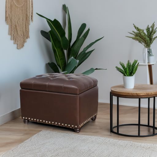 Faux Leather Storage Ottoman Bench Rectangle 24 Inch Foot Rest Ottomans