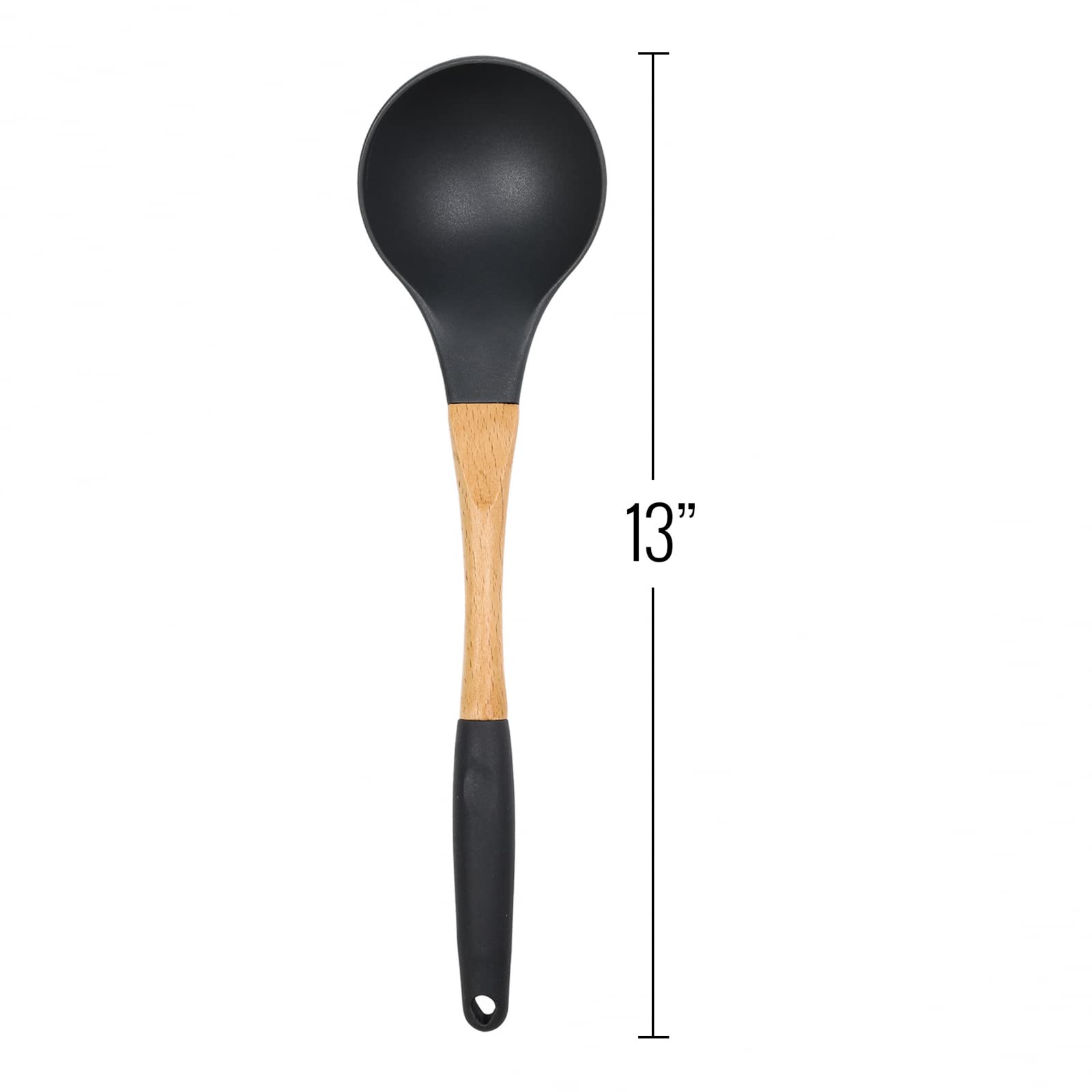 Grey Nylon Ladle with Soft Grip Ergonomic Wooden Handle Kitchen Utensils