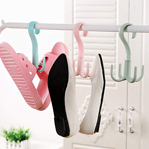2Pcs Rotating Belt Hanger 360 Degrees Rotatable Organizer with 4 Hooks for Drying Towels Bras Clothes Gloves Plastic Laundry Sock Drying Hanger Nordic Green (2 Count)