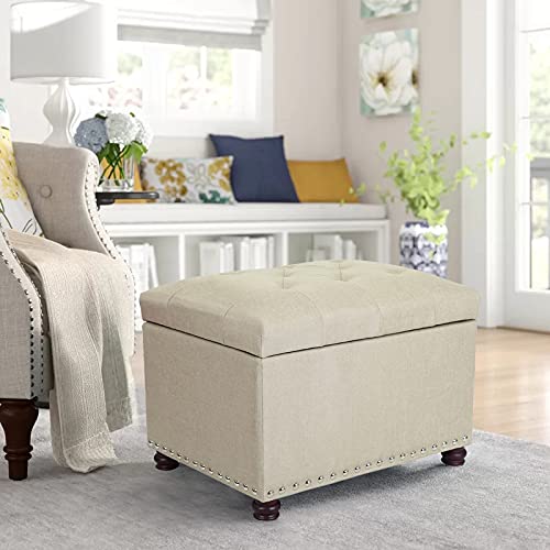 Storage Ottoman Bench Rectangular Fabric Organization Tufted Footrest for Living Room Bedroom