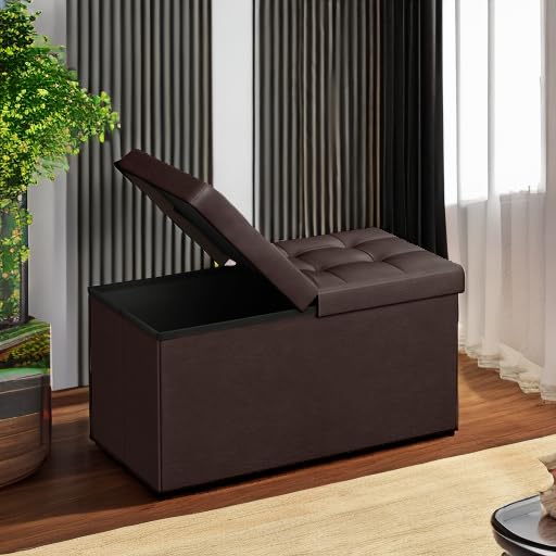 30 Inches Folding Storage Ottoman Bench with Flipping Lid