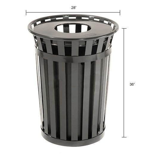36 Gallon Outdoor Slatted Steel Round Trash Can