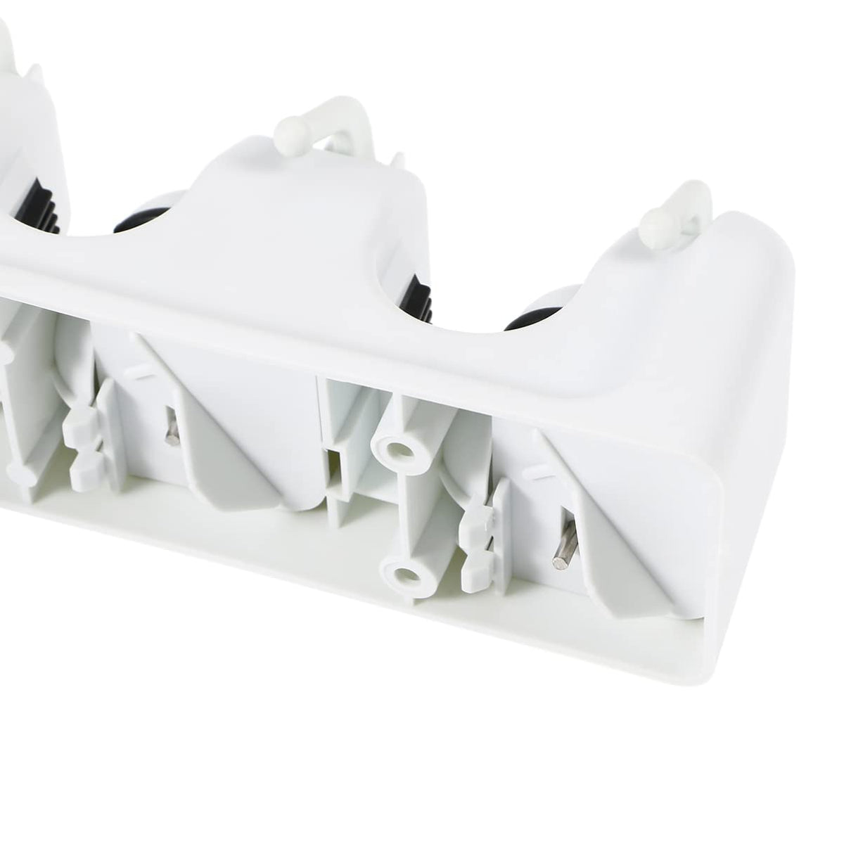 Mop Broom Holder Slots and Hooks for Efficient Storage Garage Garden and Kitchen Wall Mounted Organizer for Mops Brooms and Cleaning Tools White