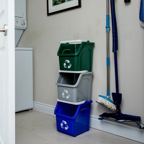 Multi Bin Recycling System with Three Stackable 6 Gallon Small (3 Count)