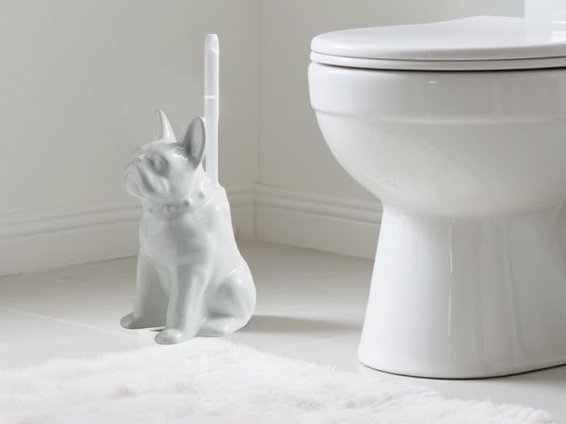 Ceramic Dog White Toilet Brush and Holder Set (2 Count)