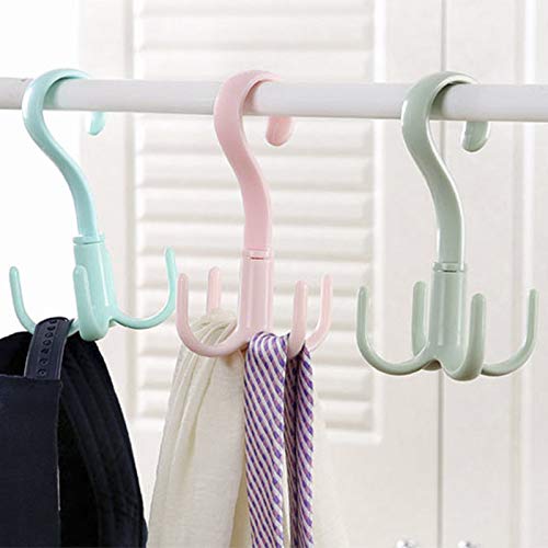 2Pcs Rotating Belt Hanger 360 Degrees Rotatable Organizer with 4 Hooks for Drying Towels Bras Clothes Gloves Plastic Laundry Sock Drying Hanger Nordic Green (2 Count)
