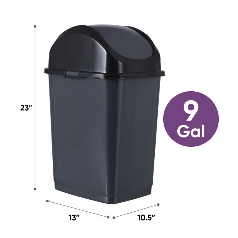 Kitchen Trash Can with Swing Top Lid 9 Gallon Slim Waste Bin 37 Qt Sturdy Plastic Garbage Can Medium Recycling Bin for Office (2 Count)