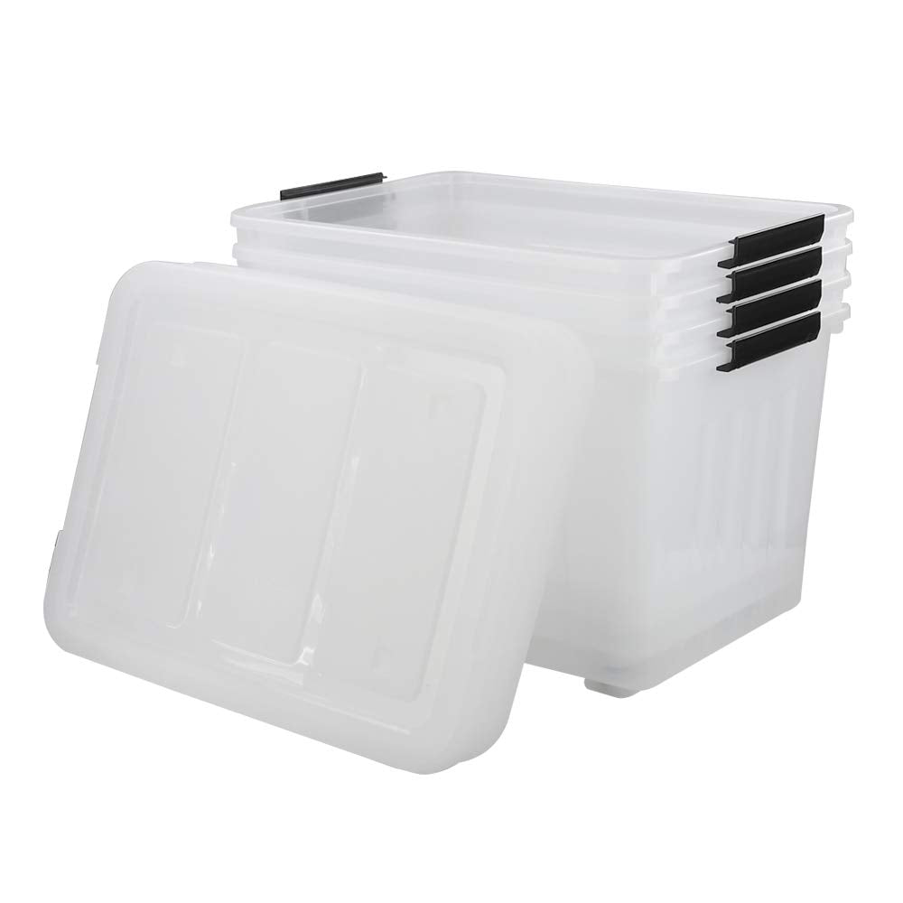 70 L Clear Plastic Large Storage Box with Wheels (4 Count)