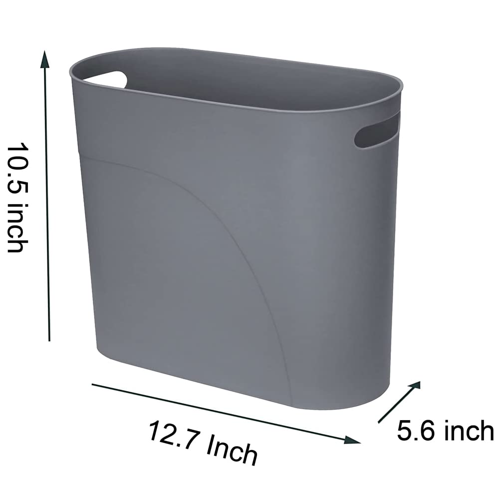 Small Trash Can Plastic Bathroom Wastebasket 3.2 Gallon Slim Garbage Container Bin with Handle for Home Kitchen Bathroom Bedroom Office (2 Count)