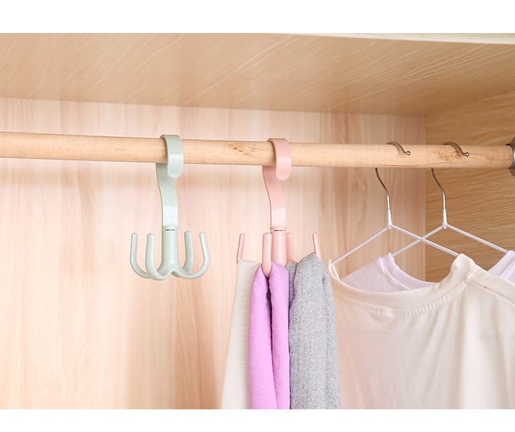 2Pcs Rotating Belt Hanger 360 Degrees Rotatable Organizer with 4 Hooks for Drying Towels Bras Clothes Gloves Plastic Laundry Sock Drying Hanger Nordic Green (2 Count)
