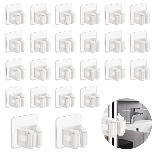 24 Pack Self Adhesive Broom Holder Wall Mount (24 Count)