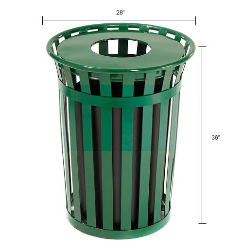 36 Gallon Outdoor Slatted Steel Round Trash Can