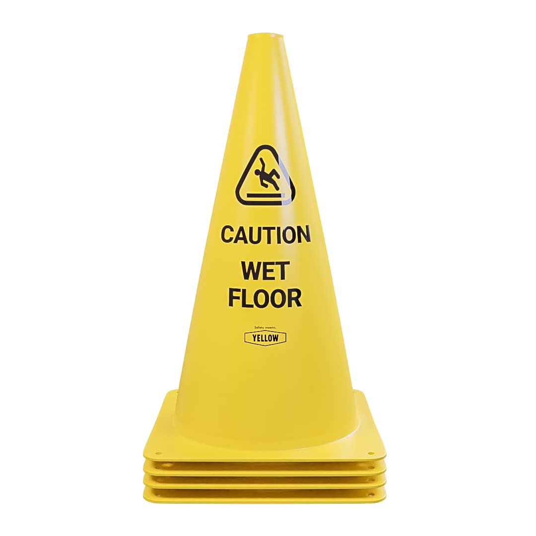 Commercial 15 Inch "Caution Wet Floor" Sign Cone (4 Count)