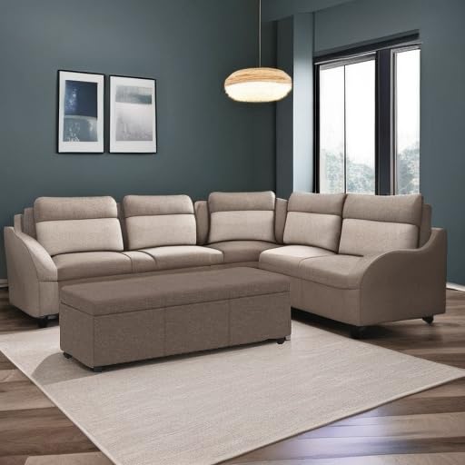 Avalon 54" Wide Linen Look Fabric Storage Ottoman in Fawn Brown