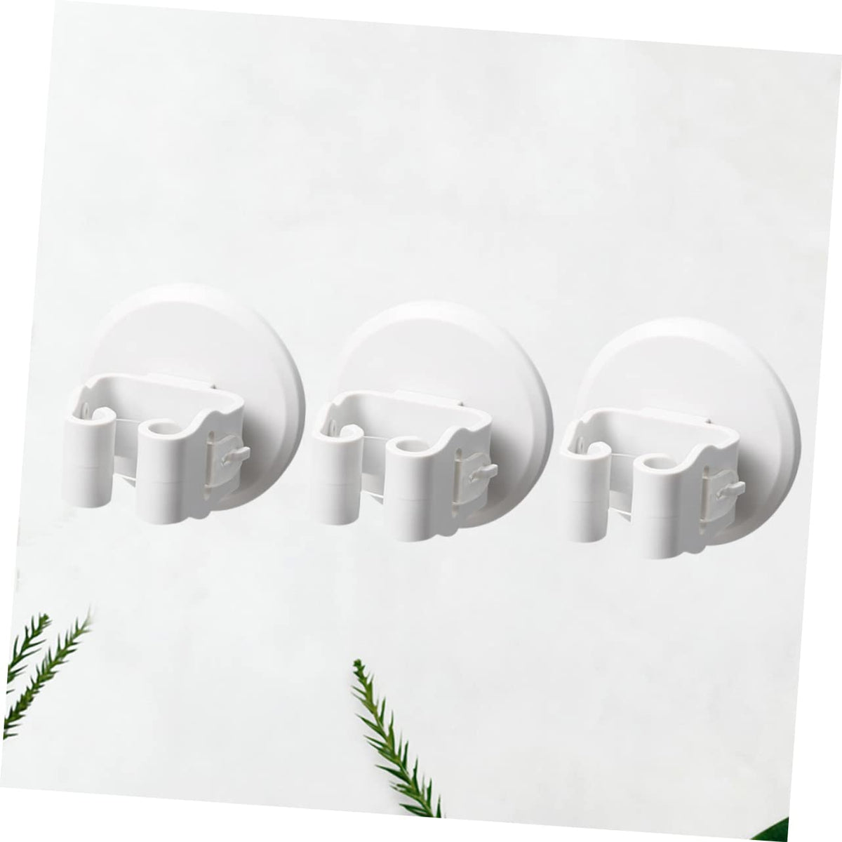 3pcs Wall Mounted Mop Broom Holder White Slip Suction Clips No Drill Storage Rack for Bathroom Kitchen Balcony Organizing Cleaning Tools